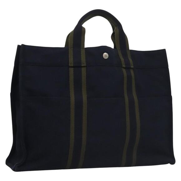 HERMES Fourre Tout MM Hand Bag Canvas Navy - Picture 1 of 16